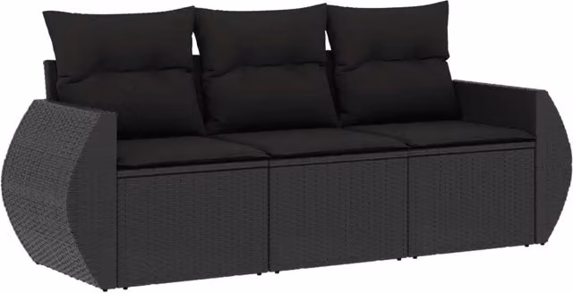 Set Divani da Giardino 3 pz | Set Salotto da Giardino con Cuscini in Polyrattan Nero