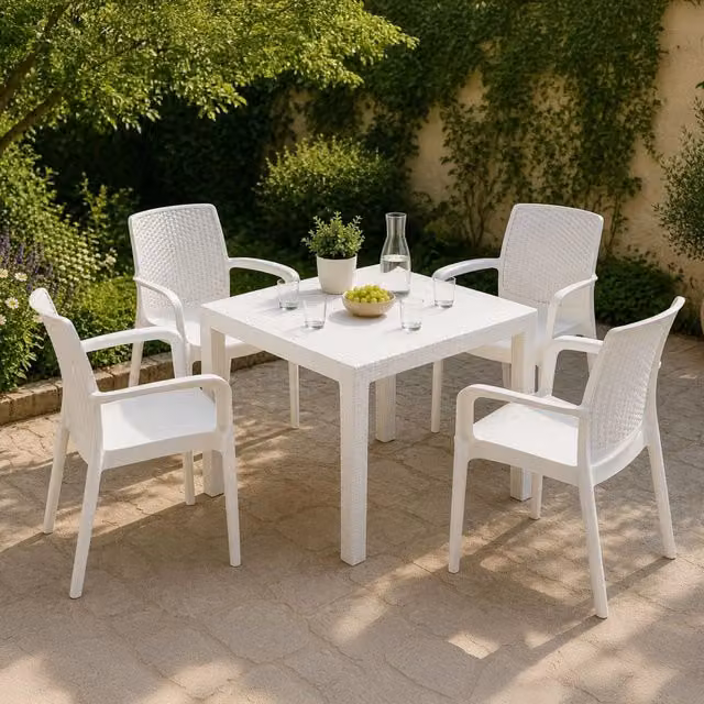 Salottino Outdoor Mataga, set Salotto da Esterno 4 Posti Made in Italy, Bianco