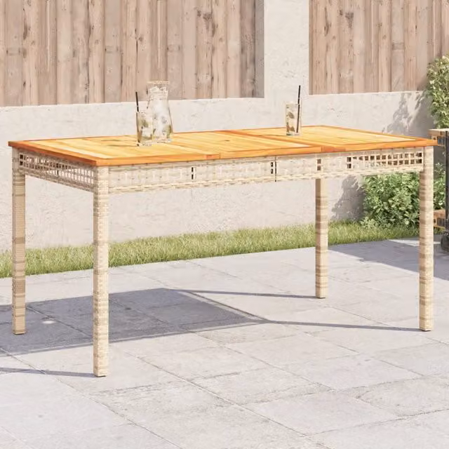 Tavolo da giardino rettangolare estensibile vidaXL in polyrattan e legno di acacia beige e marrone L: 140 cm, P: 80 cm, H: 75 cm