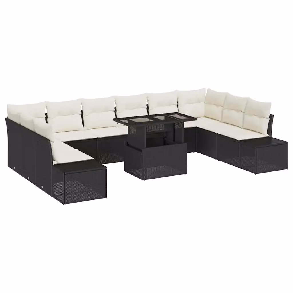 Set Divano da Giardino vidaXL 11 Pezzi in Polyrattan con Cuscini Nero e Beige – 2