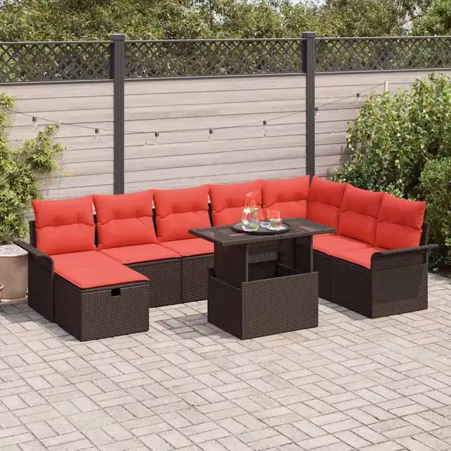 Set Divano da Giardino 9 pz Marrone polyrattan 3361033