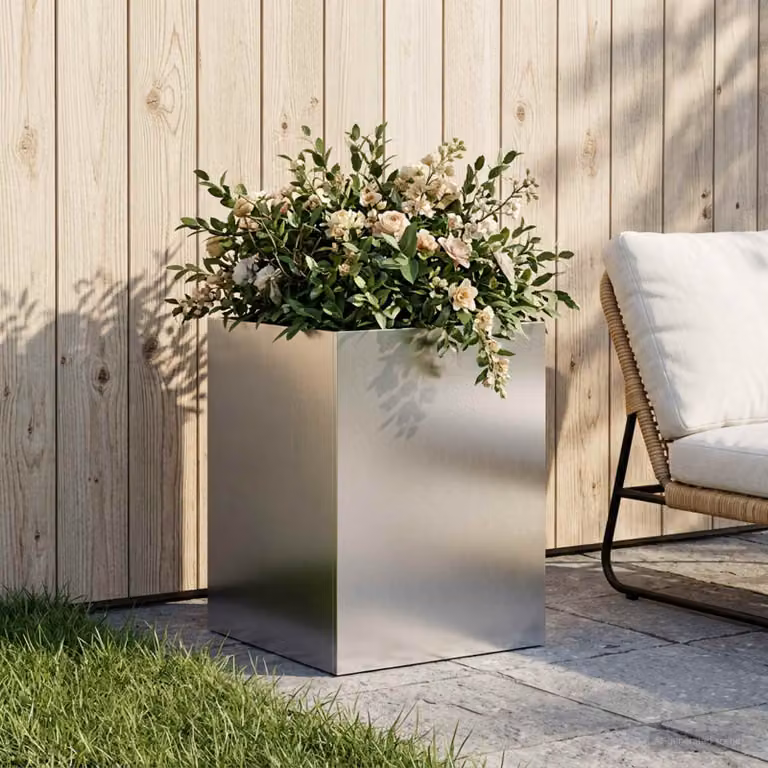 Vaso da giardino vidaXL in acciaio inox color argento L/P/H: 40 x 40 x 60 cm