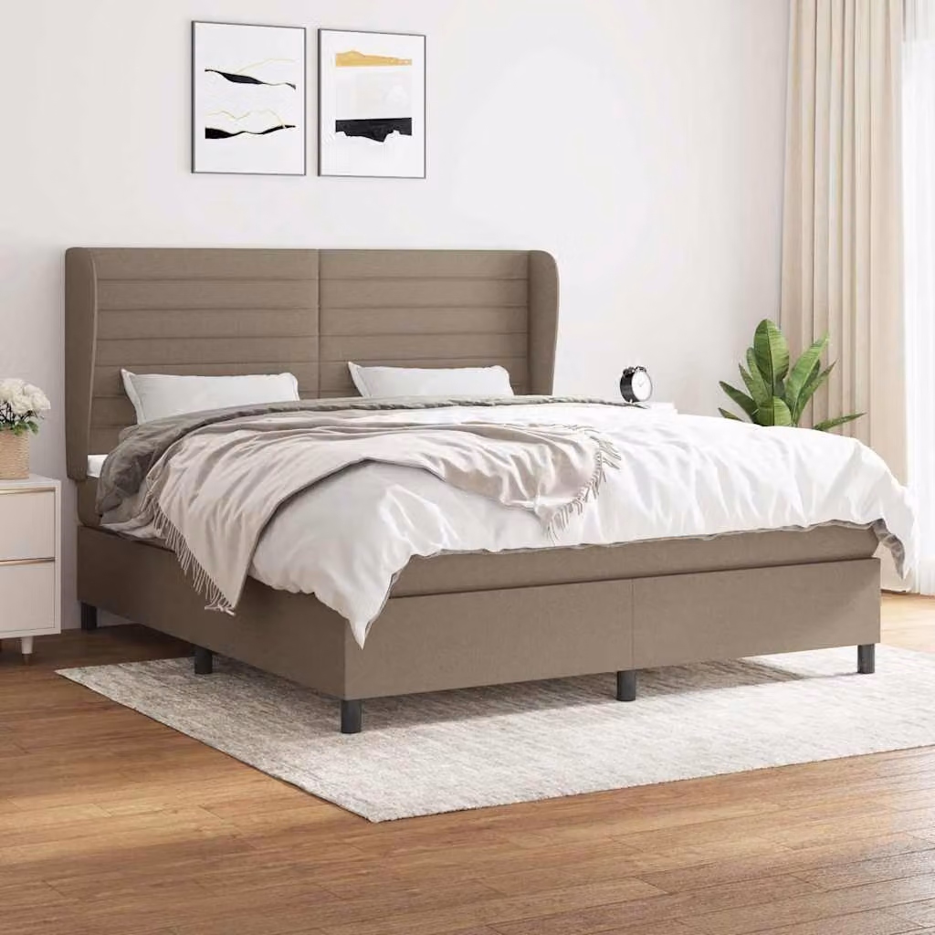 vidaXL Letto Ibrido con Giroletto a Molle e Materasso in Tessuto Beige e Bianco, L/P: 180 x 200 cm – 1