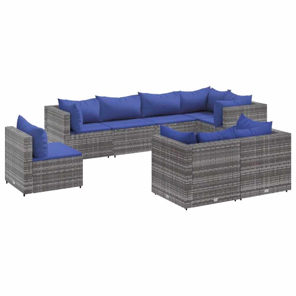 set salotto da giardino 8 pezzi con cuscini in poly rattan grigio