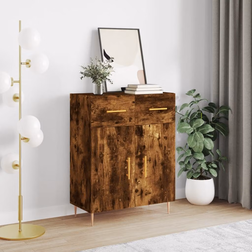 Credenza moderna vidaXL in rovere fumo e metallo, L: 69,5 cm, P: 34 cm, H: 90 cm