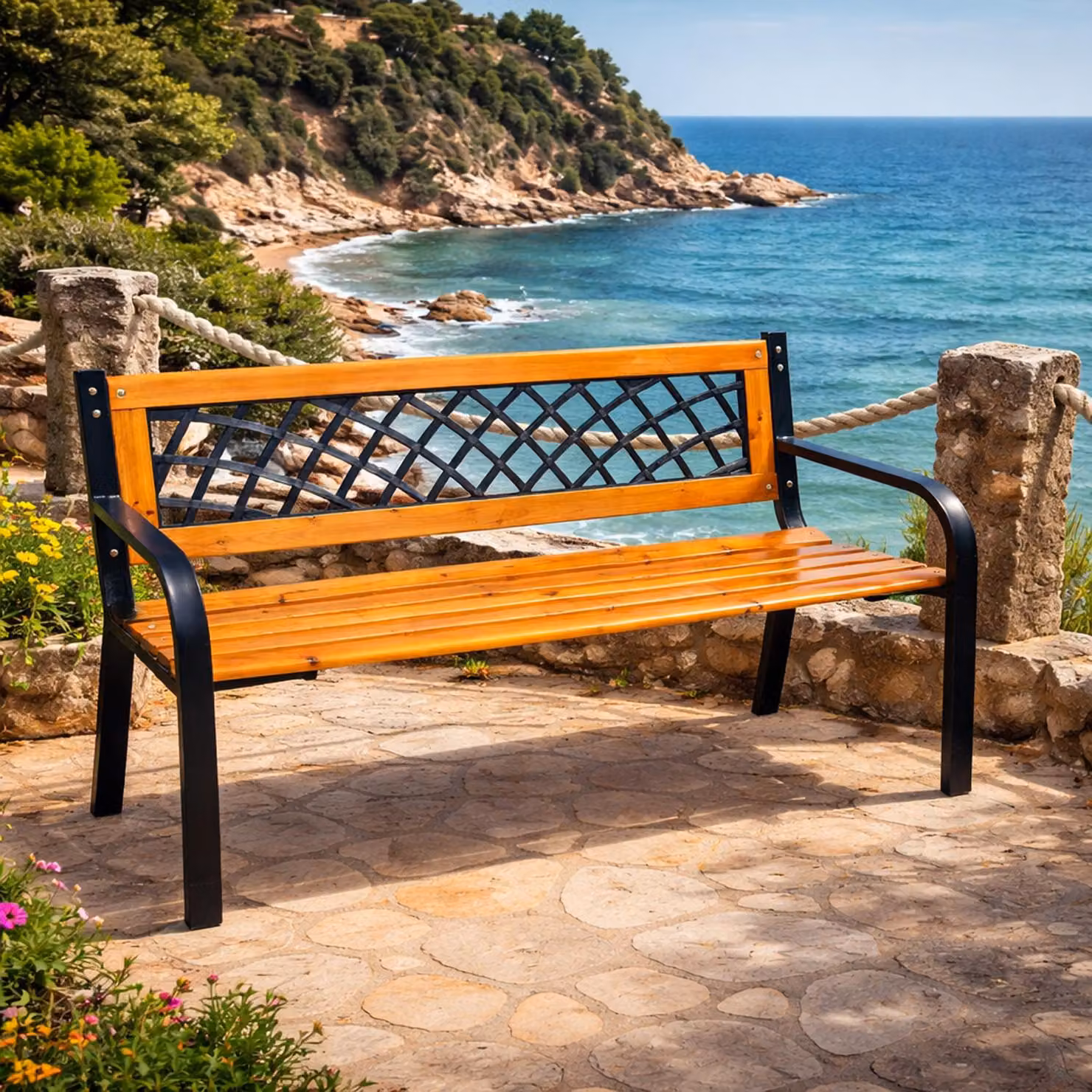 Panchina da giardino Panchina da giardino in legno massiccio verniciato a polvere 120x52x74cm