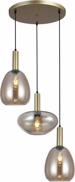Lampadario a sospensione rotondo Italux in metallo oro e vetro beige trasparente, dimmabile, 3xE27