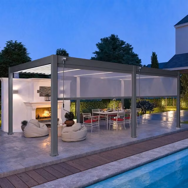 Pergola bioclimatica autoportante Ombréa VS bicolore con 2 tende antracite L: 6 m, P: 4 m, H: 2,57 m