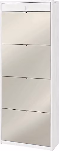Scarpiera con specchio naturale 4 ante a ribalta e 1 Cassetto H164 L63 P29 Cm colore Bianco ossido Sk568spk