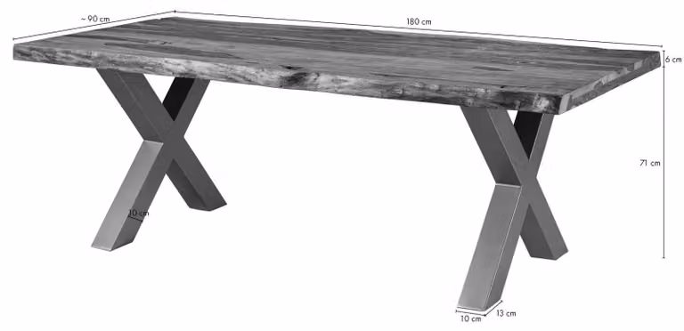 MASSIVMOEBEL24 | FREEFORM 5 tavolo da pranzo in legno di mango - verniciato grigio / gambe in ferro X antracite lucido 180x90