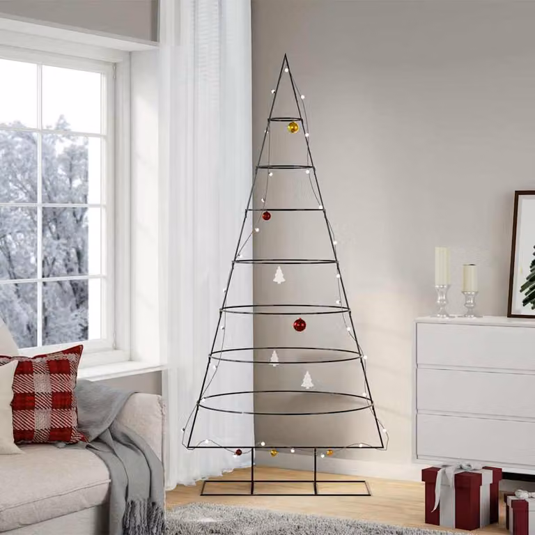 Albero di Natale decorativo moderno vidaXL in metallo nero, Altezza: 210 cm