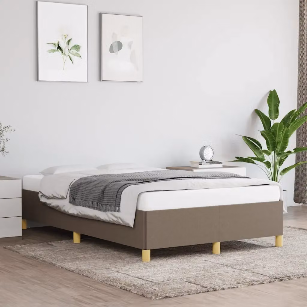 Letto matrimoniale moderno in tessuto beige e marrone con struttura in legno di pino e doghe in legno L/P/H: 120 x 200 x 35 cm – 2