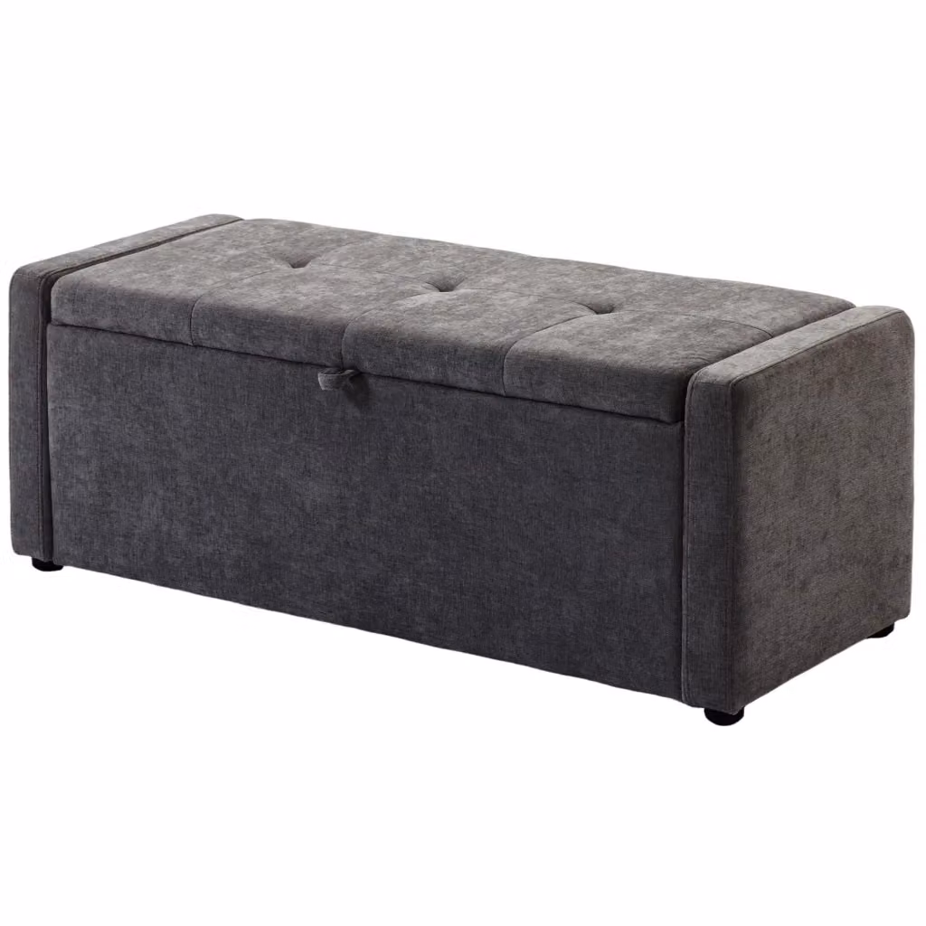 Panca contenitore imbottita Xylo in lino grigio scuro con capacità 142L e portata 200kg – 2