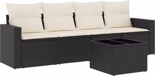 Set Divani da Giardino 5 pz | Set Salotto da Giardino con Cuscini in Polyrattan Nero