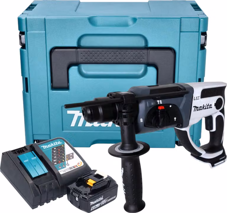 Makita DHR 202 RG1JW Trapano a percussione a batteria 18 V 20 mm 2,0 J bianco + 1x batteria 6,0 Ah + caricabatteria + Makpac