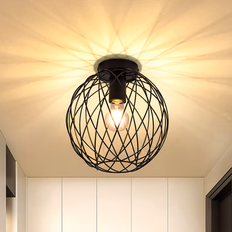 ZMH Lampada da soffitto Nero Sala da Pranzo Lampada Vintage - Plafoniera Corridoio 1 Fiamma E27 Lampade Industriali Gabbia Metallica Soffitto a Traliccio Faretto Retro
