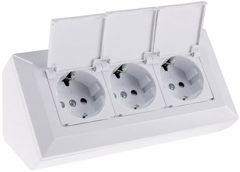 blocco presa a 3 vie, bianco 250V~/ 16A, montaggio a superficie con alette