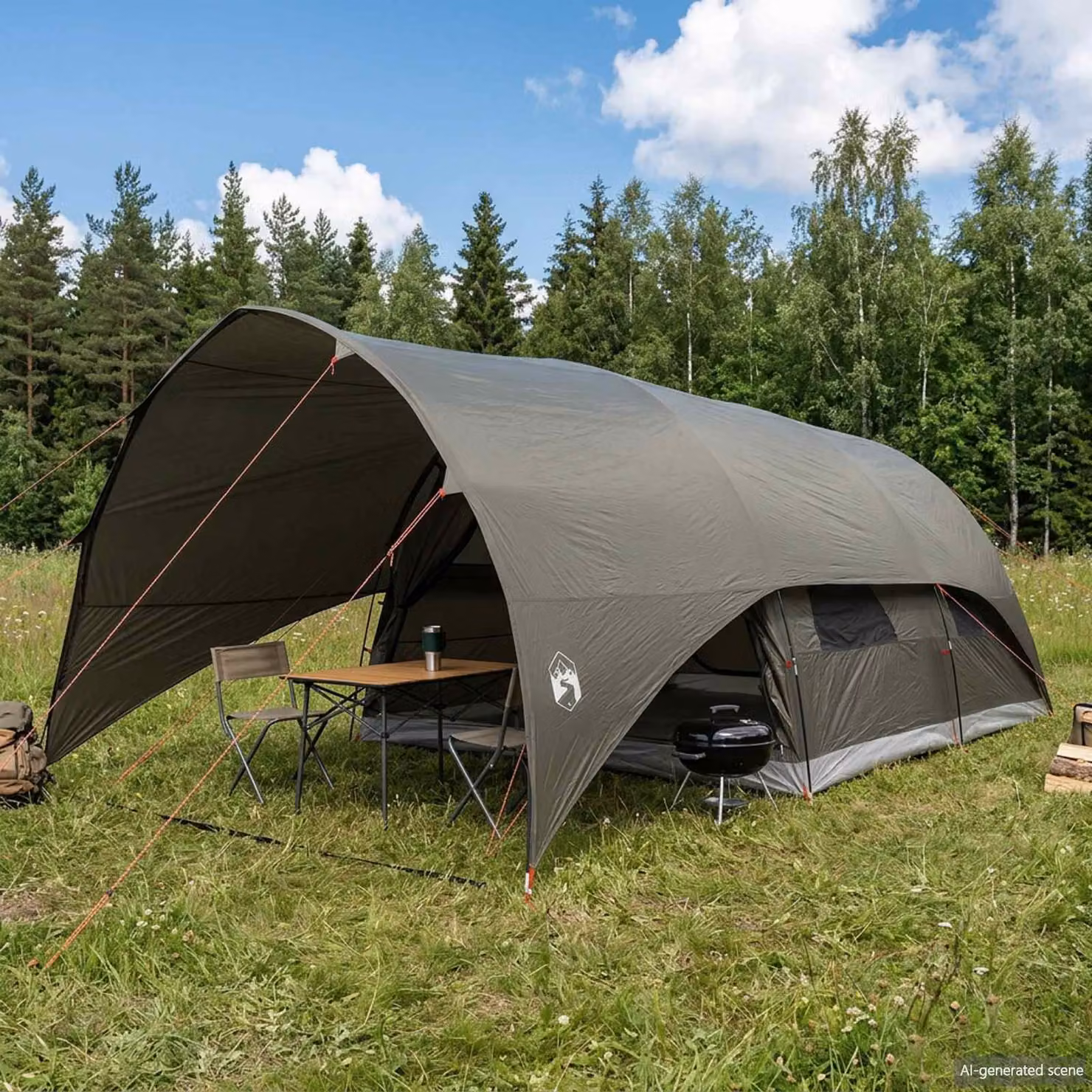 Tenda a tunnel vidaXL impermeabile per 10 persone in verde e grigio