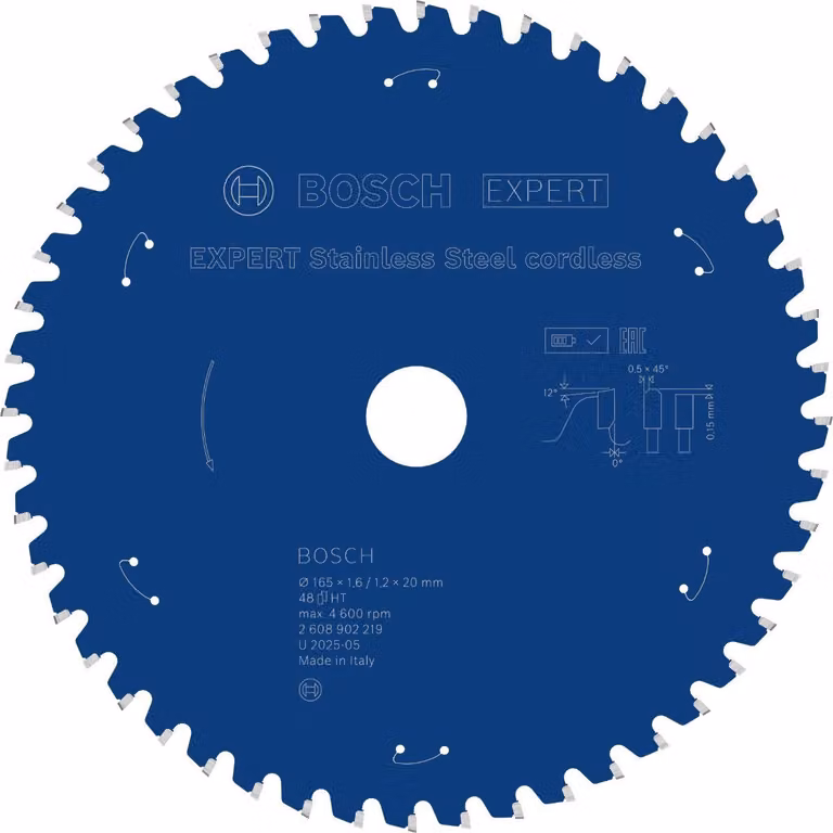 Lama circolare Bosch EXPERT in acciaio inossidabile, 165x20 mm, Z48