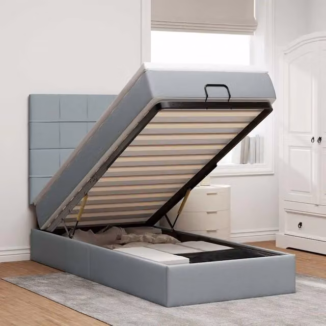 Letto con contenitore a sollevamento e materasso vidaXL in tessuto grigio e bianco L: 100 cm, P: 200 cm, H: 140 cm – 1