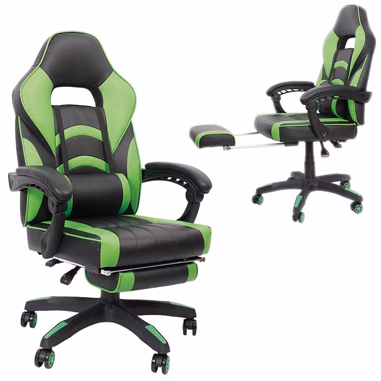 Mucola sedia da gioco con poggiapiedi sedia da scrivania regolabile in altezza BüBraunuhl sedia direzionale seduta a secchio sedia girevole - nero / verde