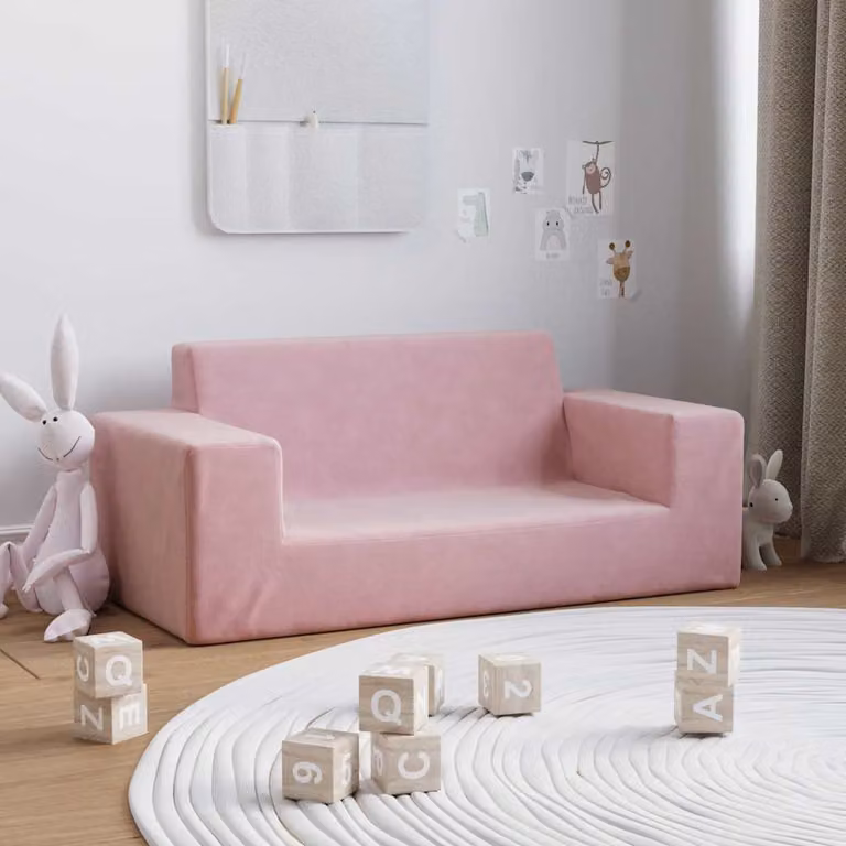 vidaXL Divano per Bambini 2 Posti Rosa in Morbido Peluche