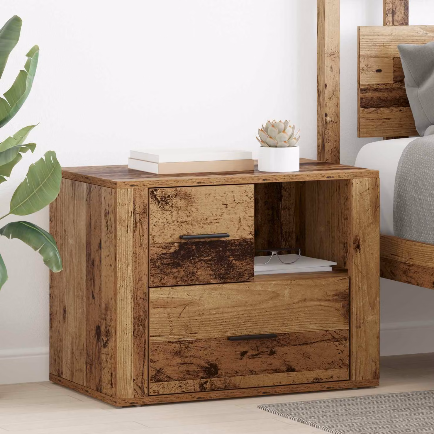 Armadio da notte vidaXL in legno effetto rustico marrone L 60 x P 50 x H 35 cm