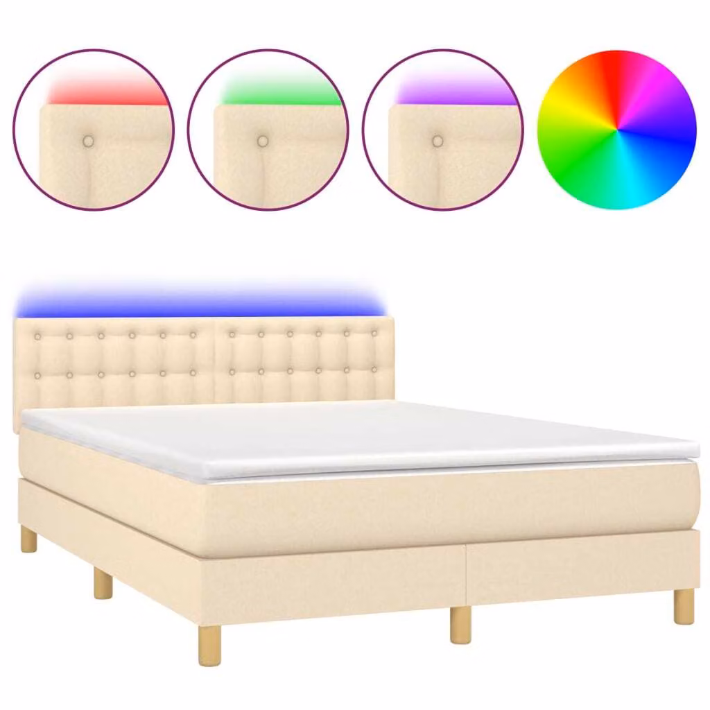 Letto a Molle con Materasso e LED Crema 140x200 cm in Tessuto