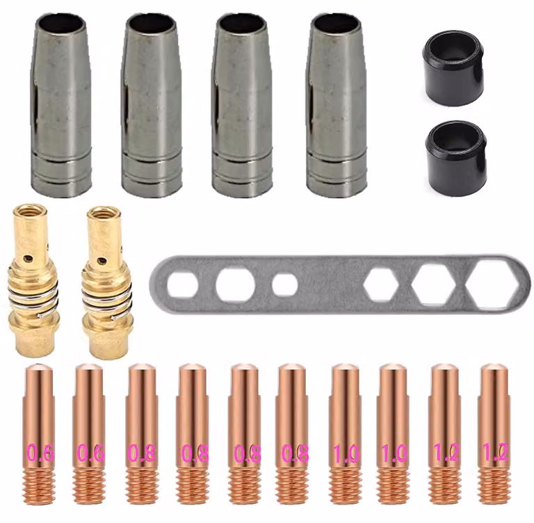 Set di 19 accessori per saldatura MIG MAG, inclusi ugelli di gas e bocchette di contatto