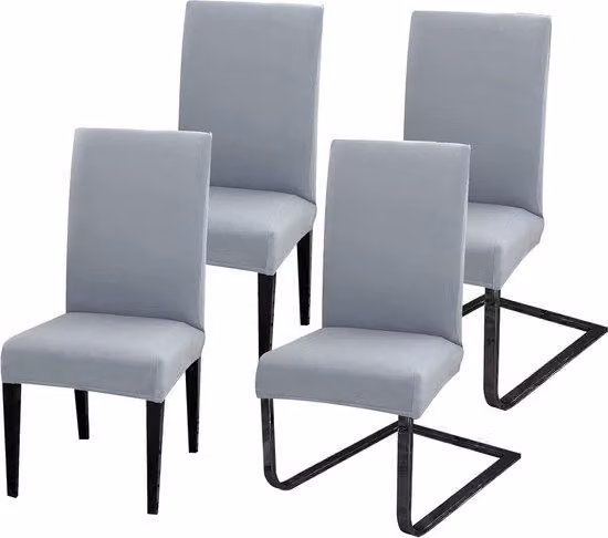 Copri sedie in tessuto, set da 4, con cerniera, universali per sala da pranzo, hotel,per eventi, decorazioni per feste, matrimoni, grigio chiaro