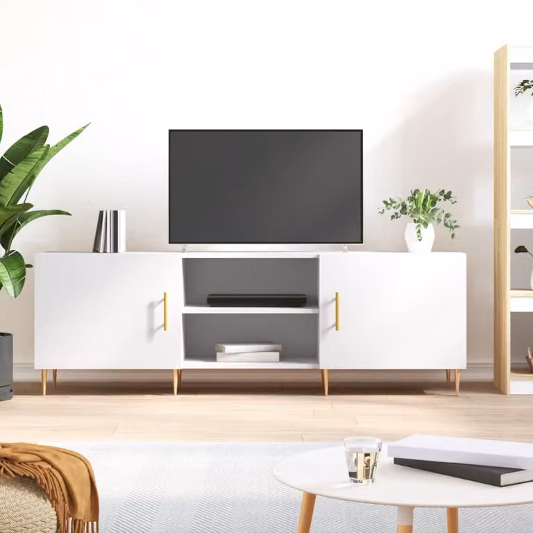 vidaXL Mobile Porta TV Moderno Bianco con Ruote in Legno e Metallo L: 150 cm, P: 30 cm, H: 50 cm