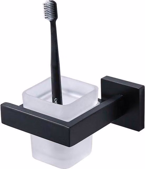Portasciugamani da bagno elegante dal design squadrato in stile alberghiero, in acciaio inossidabile, nero, da fissare a parete