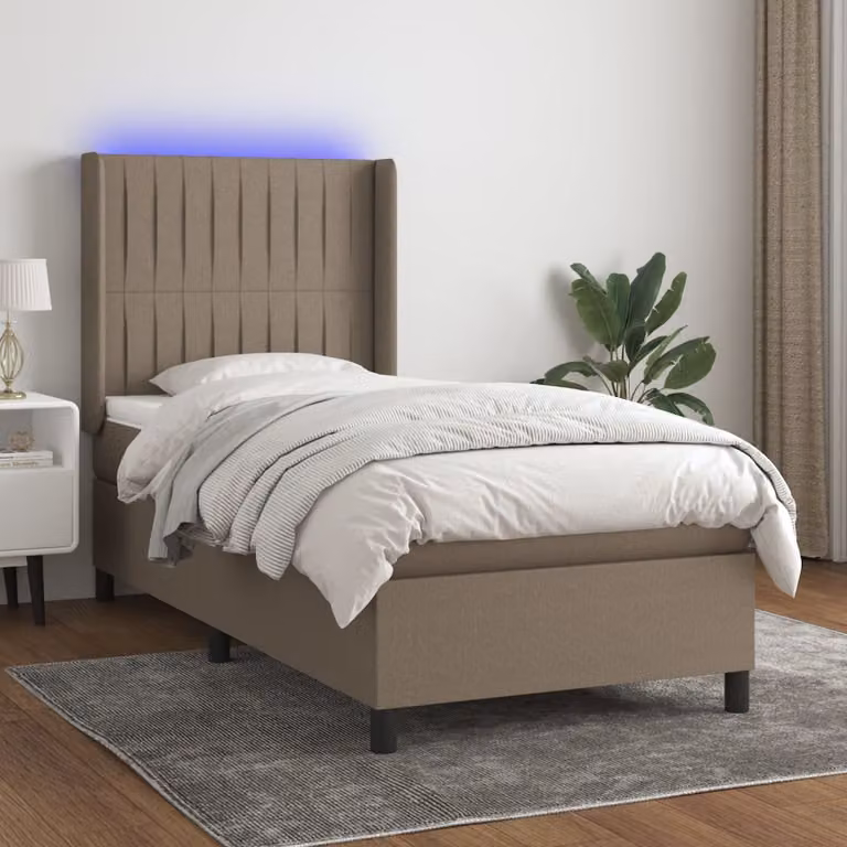 Letto a Molle con Materasso e Illuminazione LED vidaXL, Colore Tortora, L/P/H: 80 x 200 x 83 cm