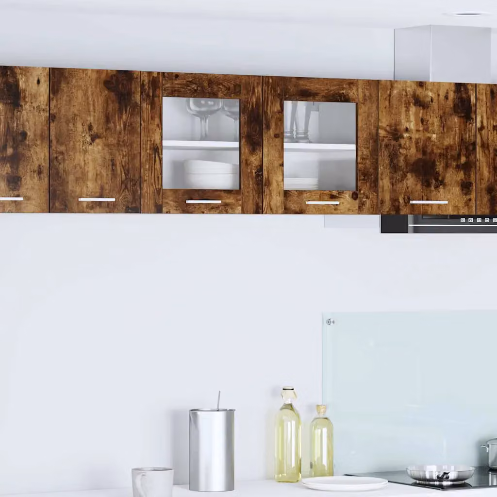 Armadio pensile da cucina moderno vidaXL con ante in vetro, Rovere e Bianco, L 80 x P 31 x H 40 cm