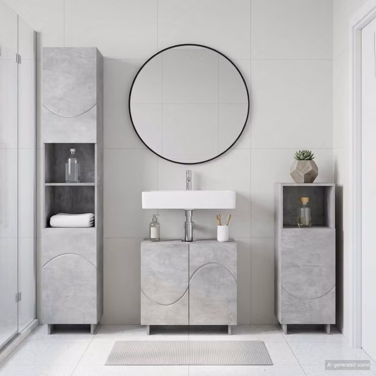 Set di mobili da bagno moderni vidaXL composto da mobileto alto e mobile sottolavabo in MDF, colore grigio opaco, H: 180 x L: 42,1 x P: 38,0 cm e H: 85,8 x L: 36,5 x P: 42,1 cm
