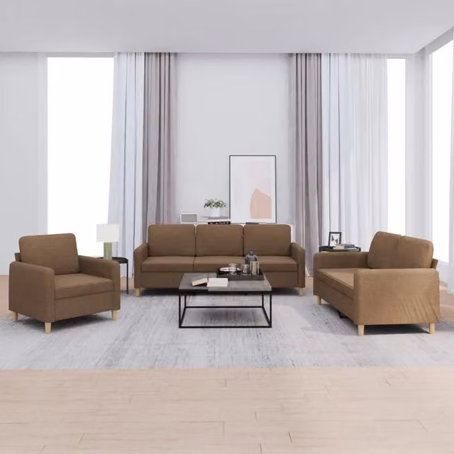 Set di divani vidaXL in tessuto marrone con cuscini per soggiorno in stile moderno