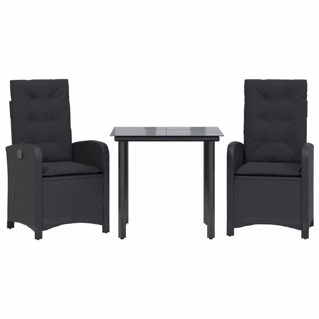 Set da Pranzo da Giardino 3 pz vidaXL in Polyrattan Nero con Piano in Vetro – 2
