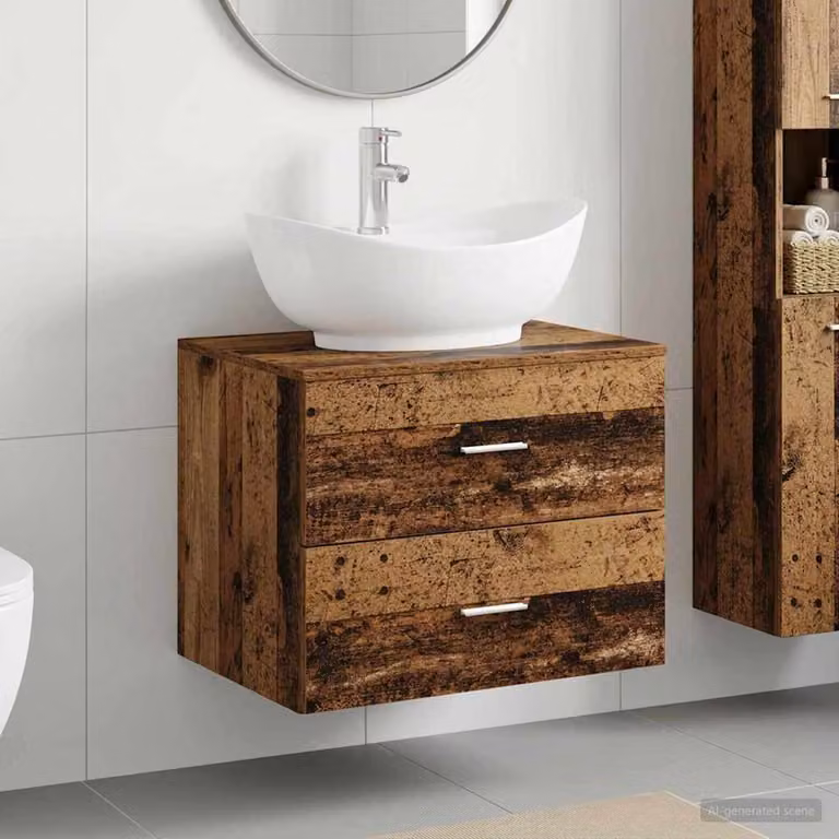 Set di mobili per il bagno moderno vidaXL in legno color marrone con vano lavabo sospeso e cassetti interni