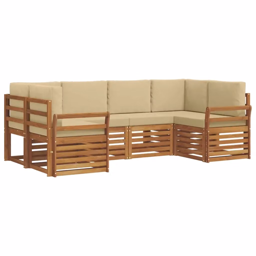 Set di divani da esterno vidaXL a forma di L in legno di acacia con cuscini beige, composto da 6 pezzi – 2