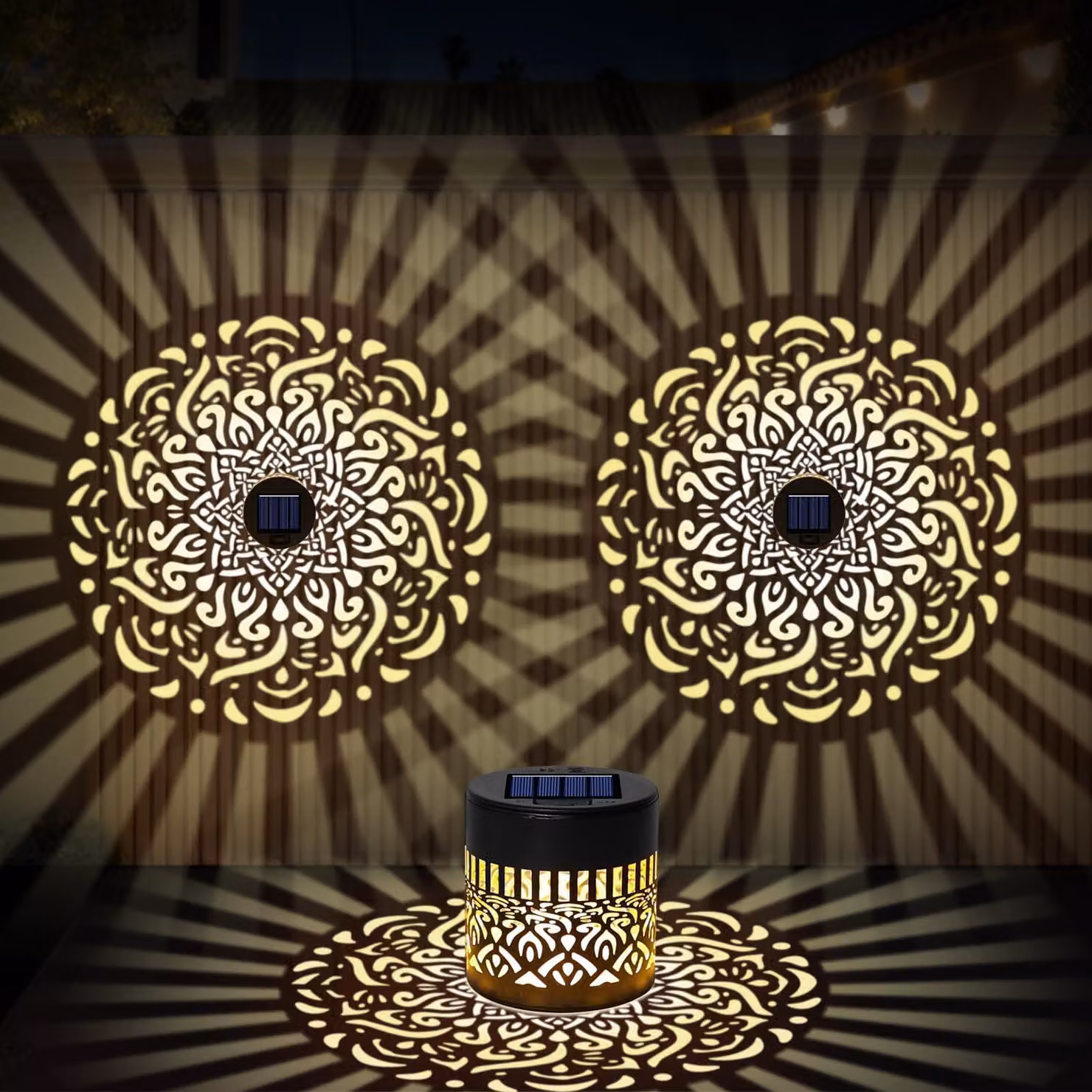 Set di 2 lanterne solari, design marocchino, colore giallo chiaro, grado di protezione IP65