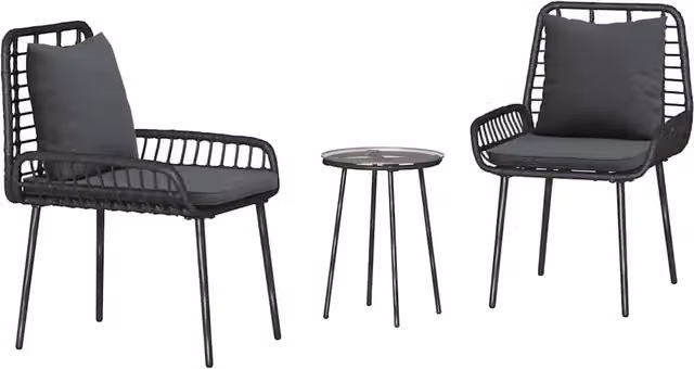 Set da Pranzo per Giardino 3 pz | Set Salotto da Giardino Nero e antracite polyrattan