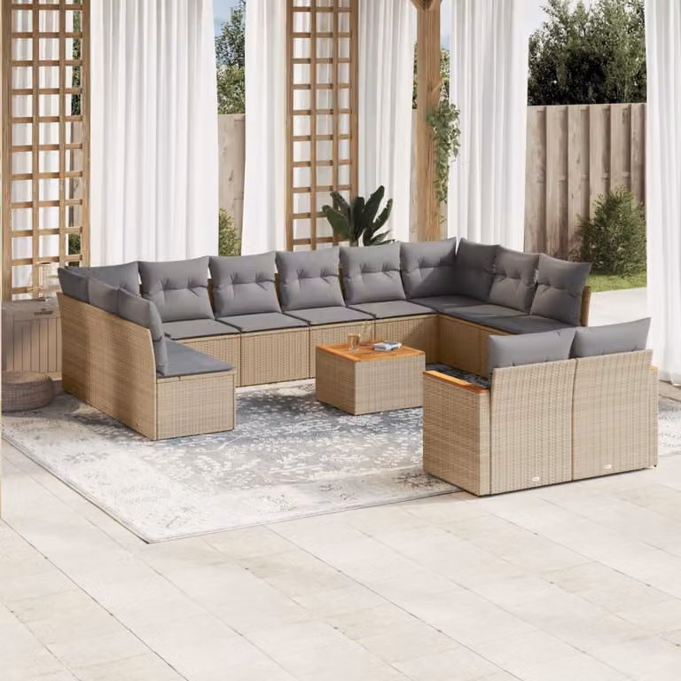 vidaXL Set Divano da Giardino 13 pz in Polyrattan con Cuscini Beige e Grigio e Tavolino da Caffè