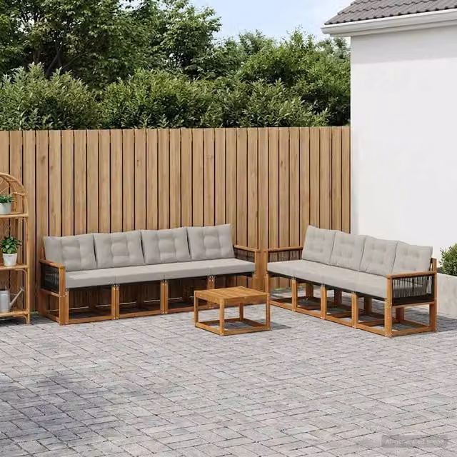 Set di divani da esterno 9 pz Naturale e Grigio Chiaro 3381855