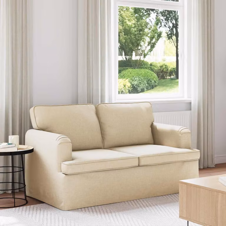 Divano vidaXL beige in tessuto con struttura in metallo e coperture rimovibili L: 144 cm, P: 80 cm, H: 85 cm