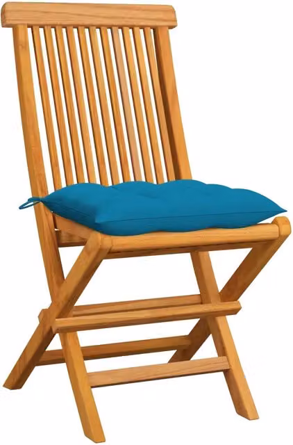 Sedie Pieghevoli con Cuscini Azzurri 6 pz in Massello di Teak 3065609