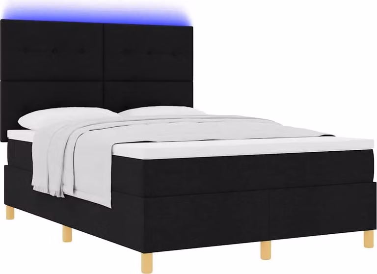 Letto a Sorgente LED con materasso Nero 140 x 200 cm Tessuto