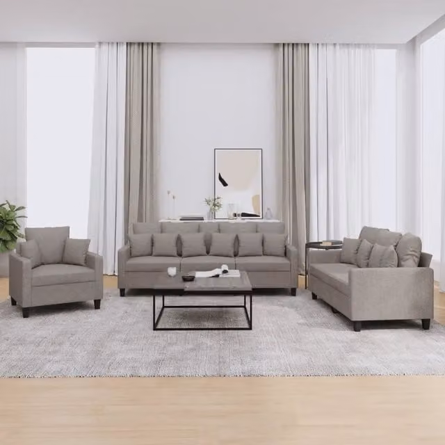 Set di divani da soggiorno vidaXL composto da un divano a 3 posti e un divano a 2 posti in tessuto beige e grigio con cuscini inclusi – 1