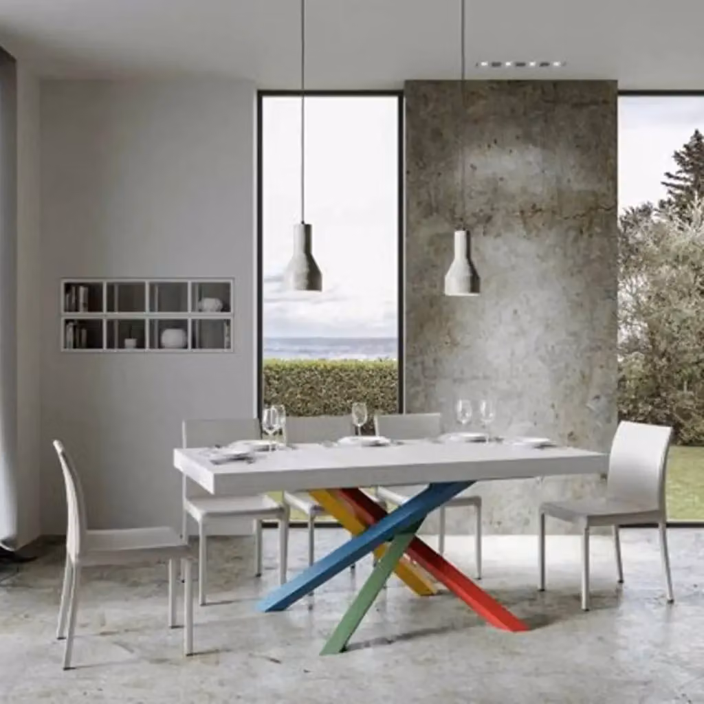 Tavolo allungabile moderno Itamoby Volantis Premium bianco frassino con gambe multicolore in metallo L: 160-420 cm, P: 90 cm – 2