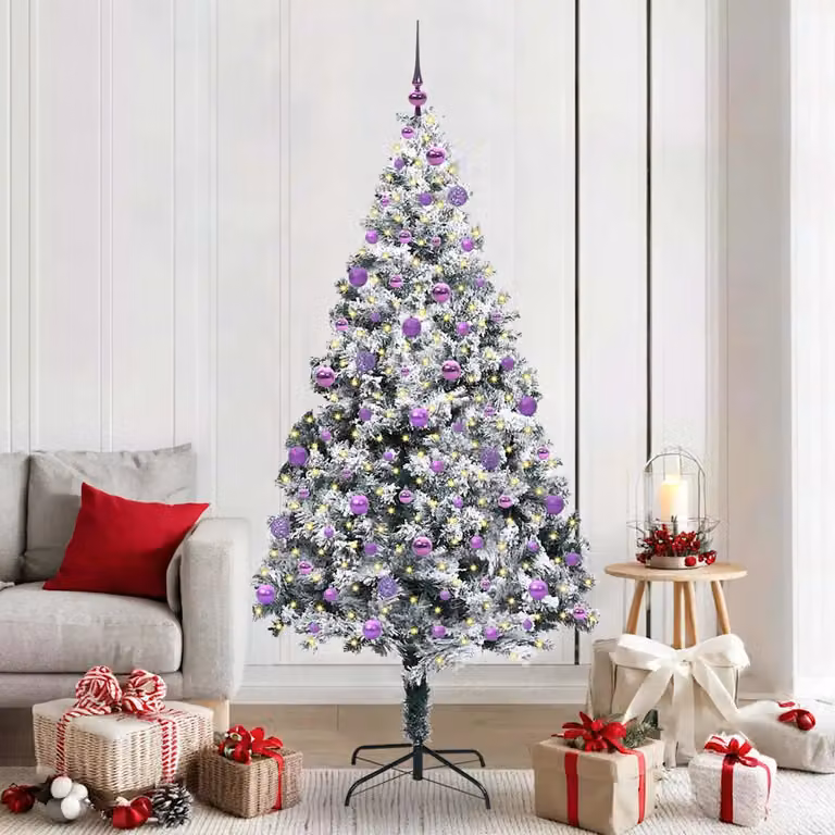 Albero di Natale artificiale moderno vidaXL bianco con luci LED bianco caldo