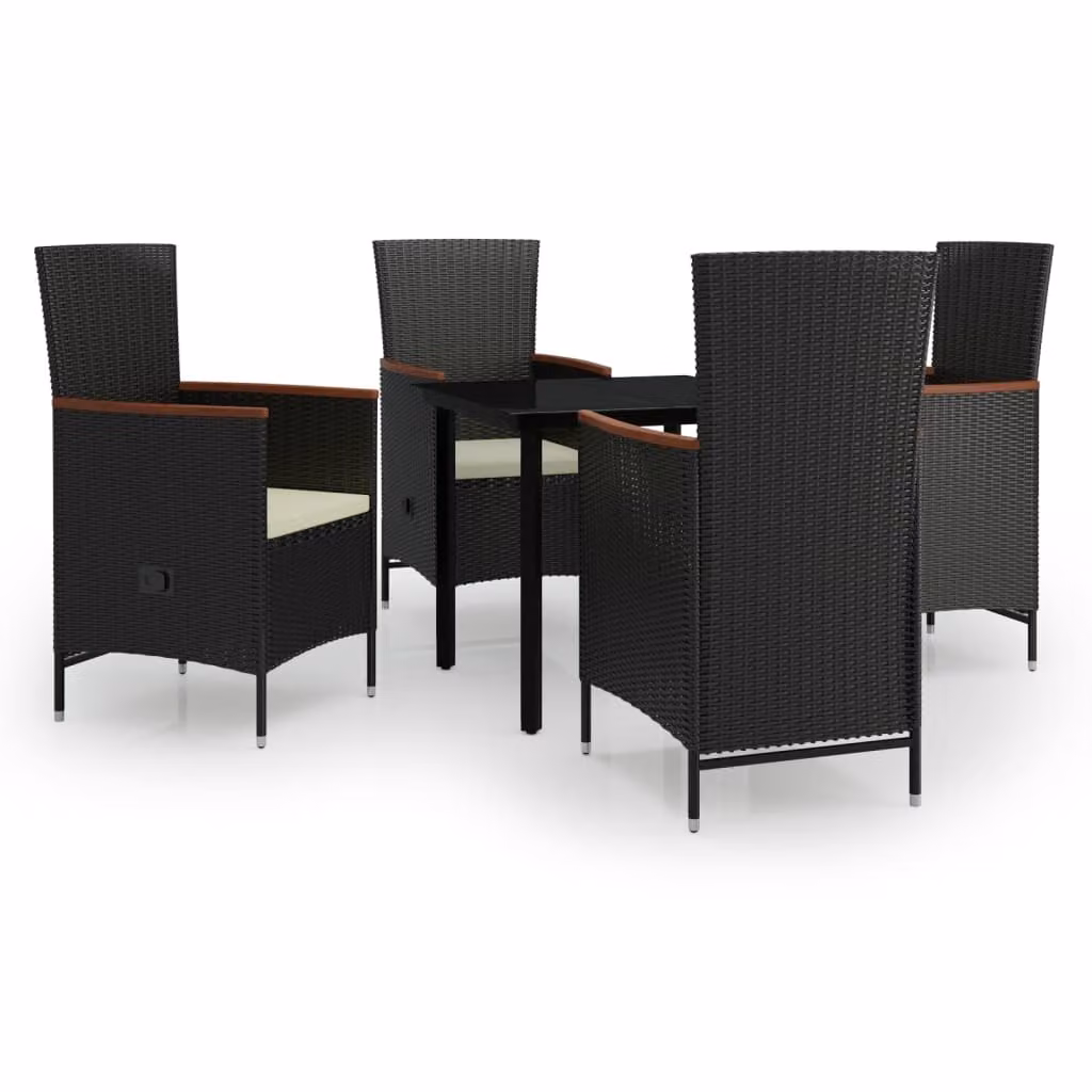 Set da Pranzo da Giardino 5 pz con Cuscini Nero